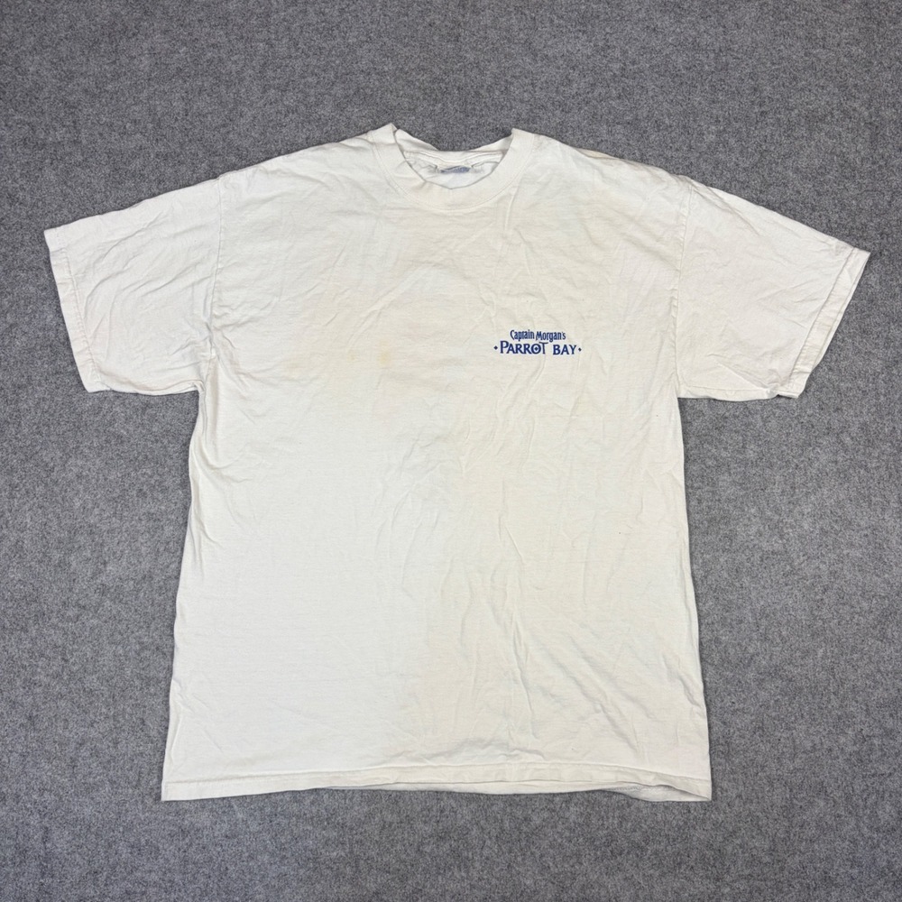 Vintage Hanes Beefy-T Captain Morgan Parrot Bay Rum T-Shirt White Large 90s